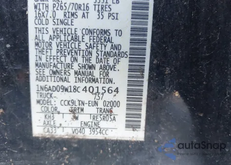 2008 Nissan Frontier Se z USA, uszkodzony, nr VIN 1N6AD09W18C401564